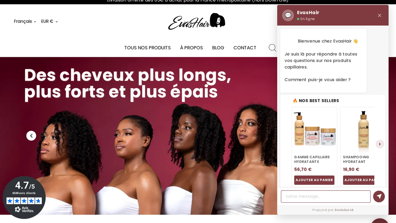 Aperçu du projet réalisé par Envision IA pour EvasHair